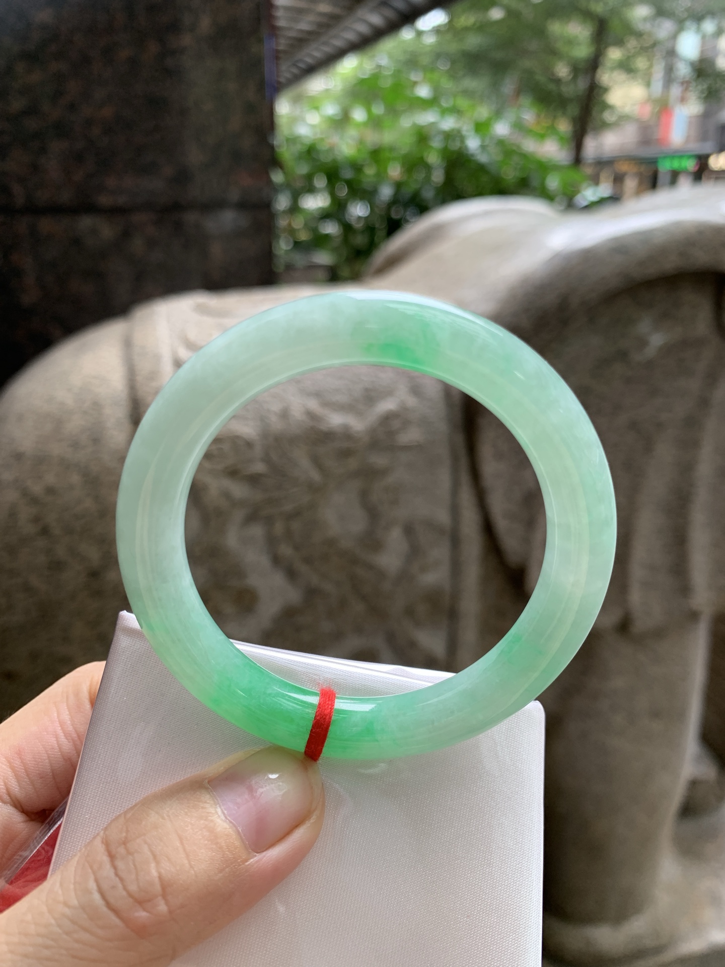 白底青圆条,打灯细纹，表皮微扣