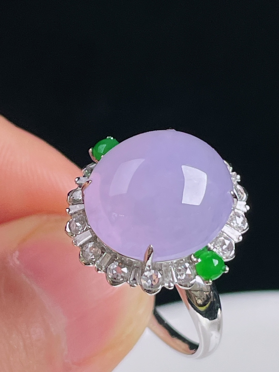 冰紫戒指，18k镶嵌，老种起光，细底通透，尺寸：裸石13.5/12.7/7mm0824