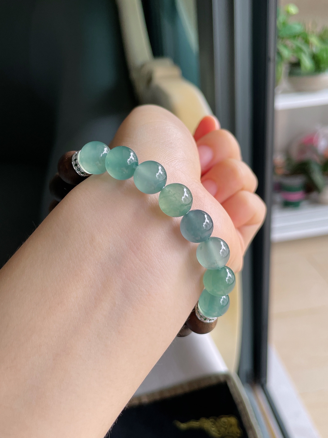 ️，天然翡翠A货，冰多宝搭配沉香木手串，尺寸：10mm。【编4376】