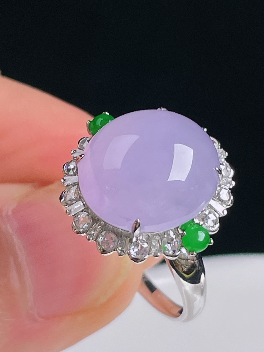 冰紫戒指，18k镶嵌，老种起光，细底通透，尺寸：裸石13.5/12.7/7mm0824