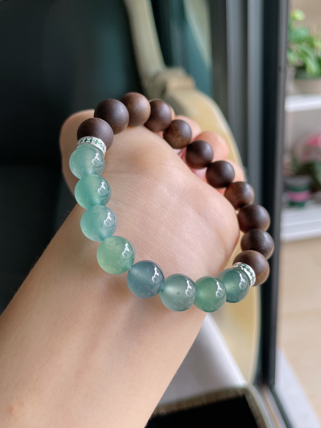 ️，天然翡翠A货，冰多宝搭配沉香木手串，尺寸：10mm。【编4376】