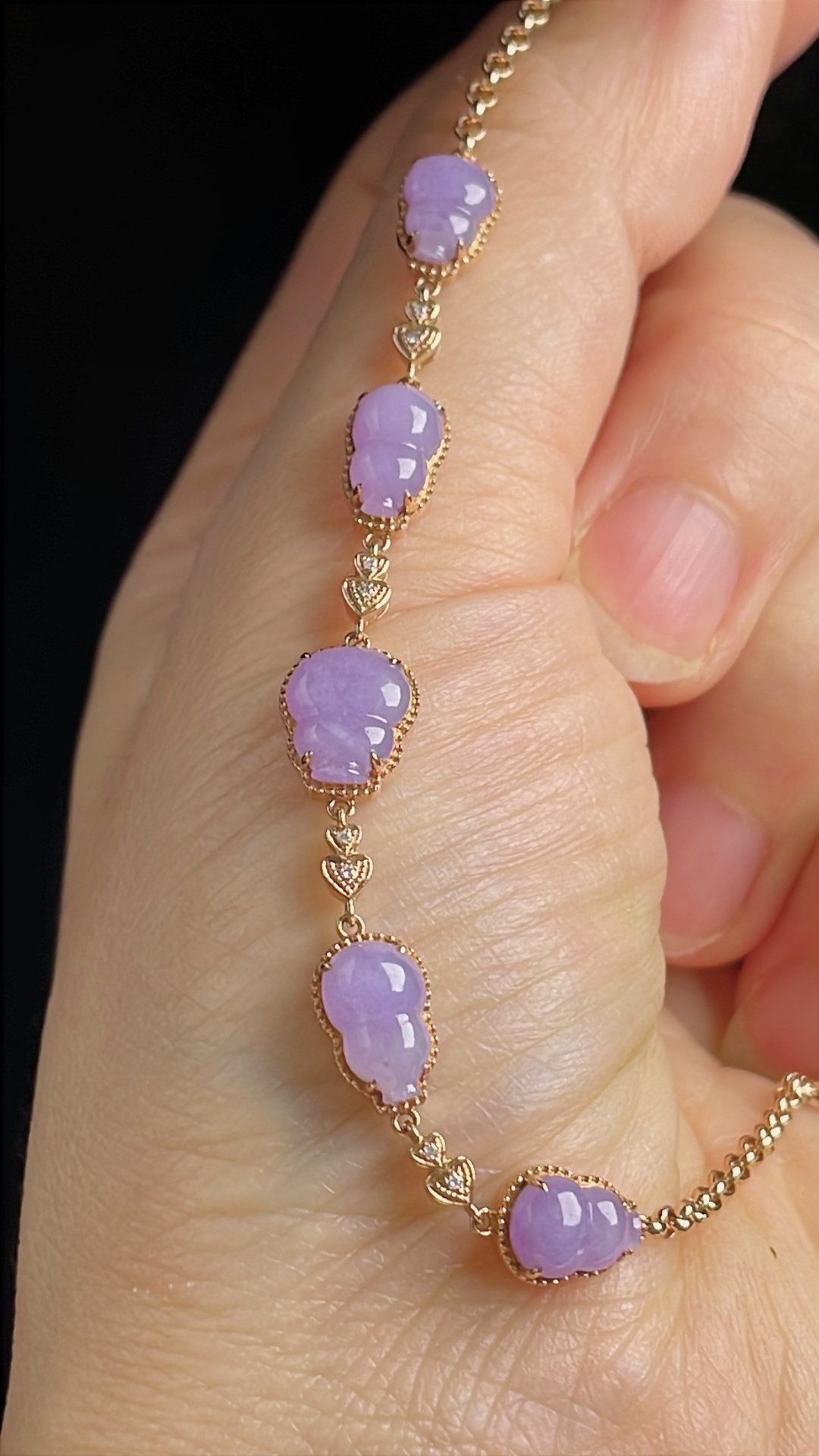 ️葫芦手链，18k镶嵌，老种起光，细底通透，尺寸：裸石10/8/3mm0824