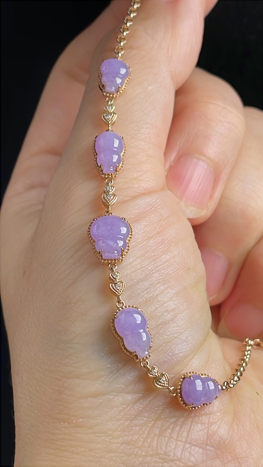 ️葫芦手链，18k镶嵌，老种起光，细底通透，尺寸：裸石10/8/3mm0824