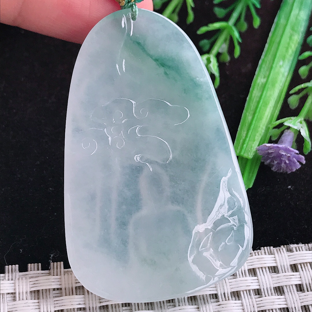 实拍A货翡翠53.6/34.7/6老坑冰透起胶冰飘花大日如来佛祖吊坠翡翠玉佛