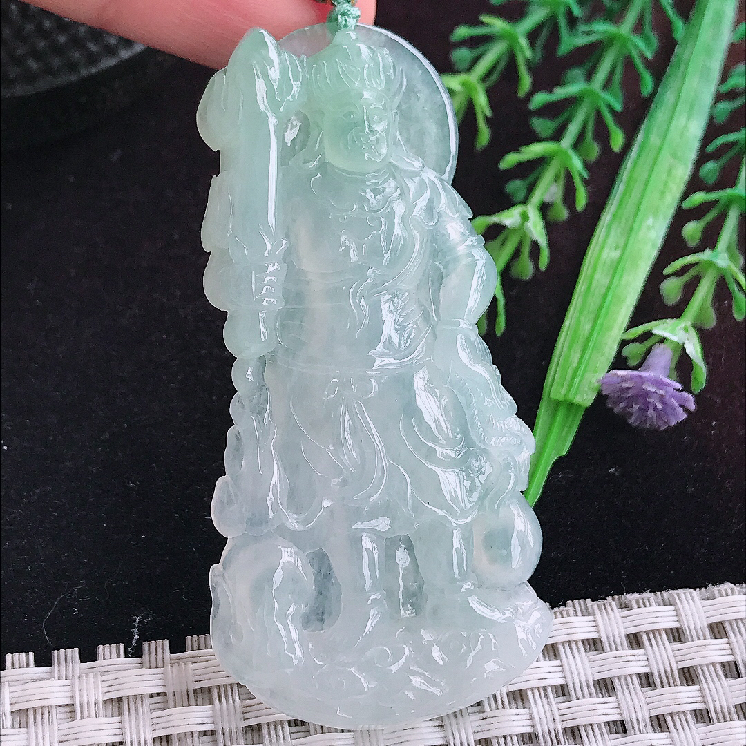 实拍A货翡翠64.5/31.8/5.6老坑冰胶果冻冰晴不动明王吊坠翡翠玉挂件