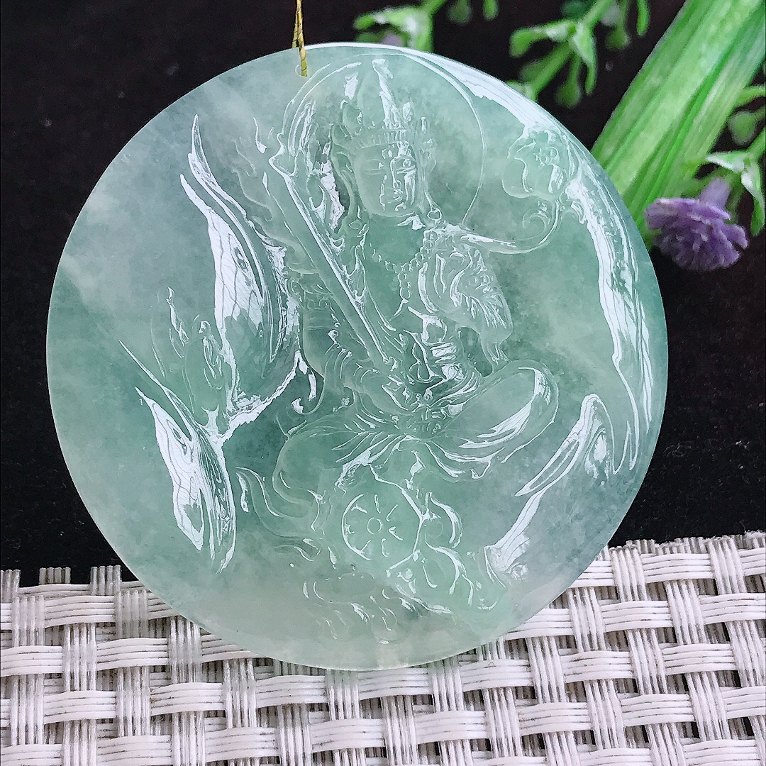 实拍A货翡翠50/5.4老坑冰胶果冻冰晴绿虚空藏菩萨吊坠翡翠玉挂件