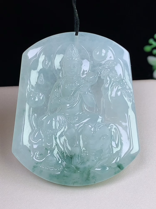 冰飘花普贤菩萨，无裂，尺寸53.8-43.6-6.0mm，D25yaf