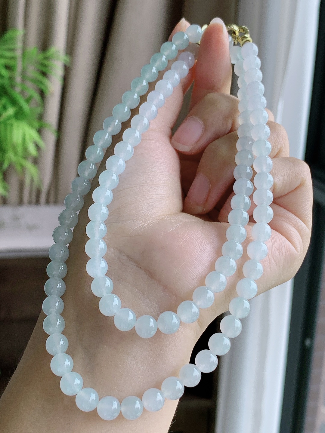 珠子冰晴水珠链圆珠珠子珠串长串,缅料 性比高,尺寸6.5mm 31cm,重量48克