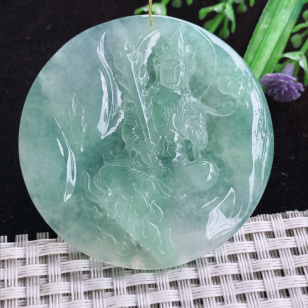 实拍A货翡翠50/5.4老坑冰胶果冻冰晴绿虚空藏菩萨吊坠翡翠玉挂件