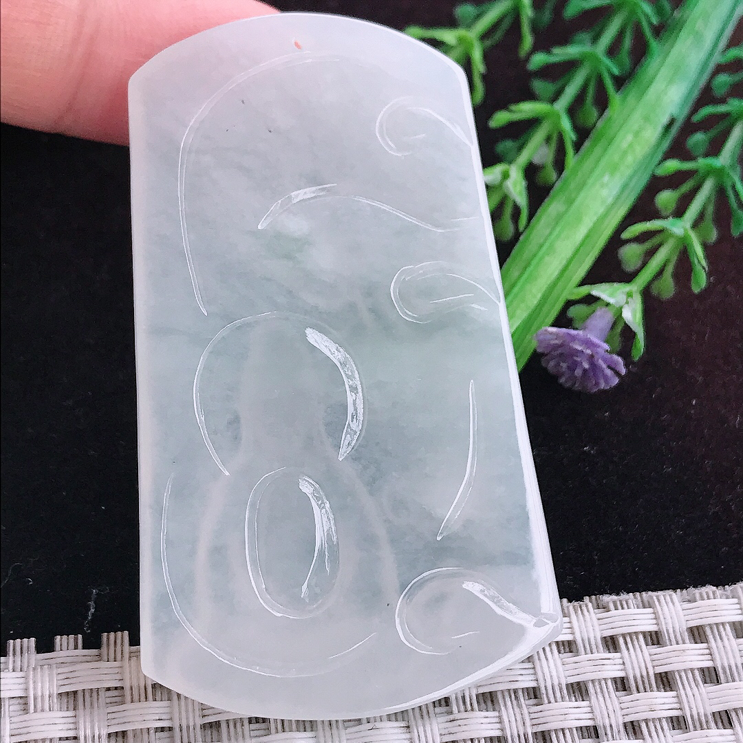 实拍A货翡翠64/38/5.2老坑冰润起胶白冰赐福观音吊坠翡翠玉挂件