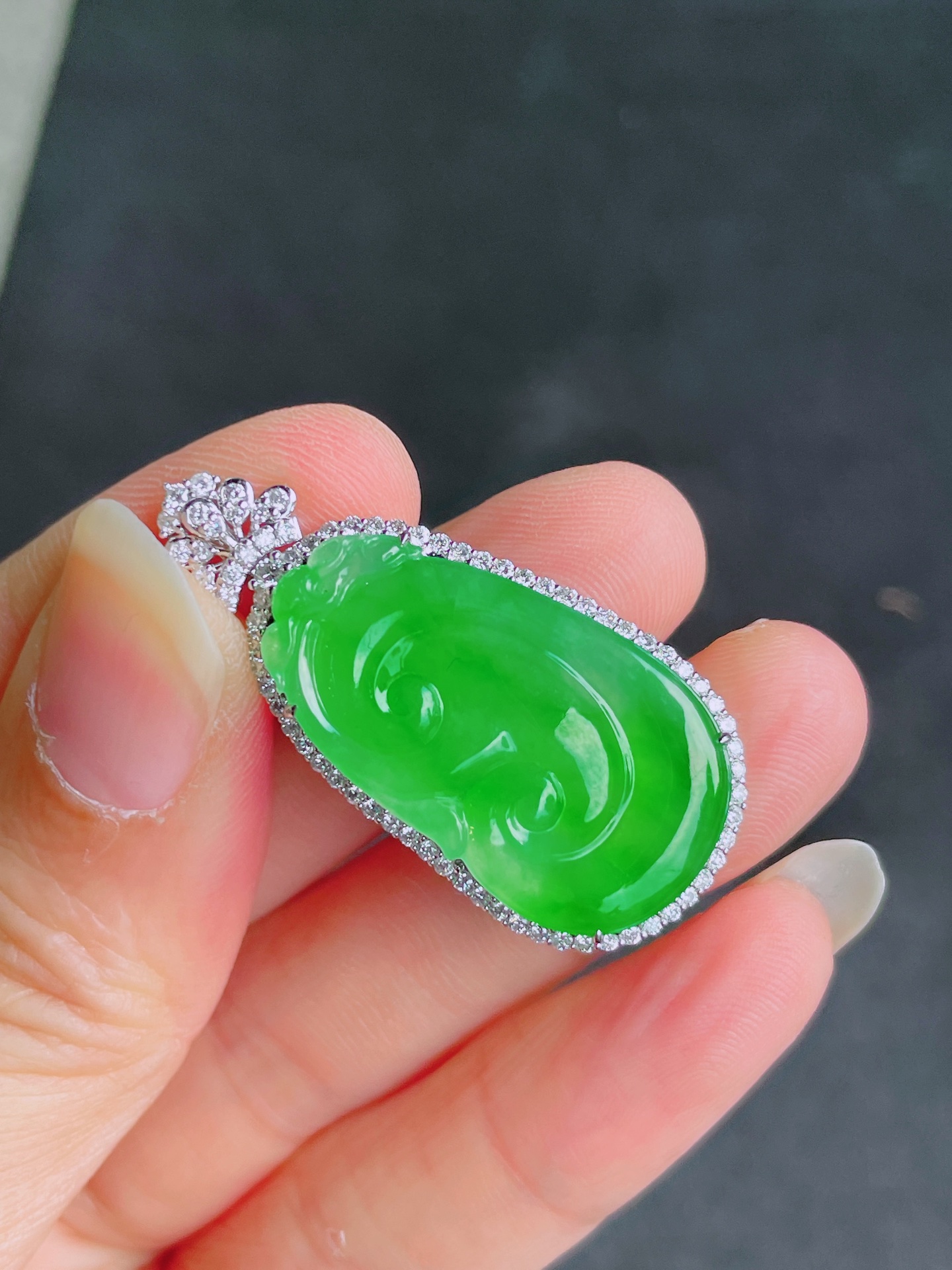 高冰绿如意吊坠，晶莹剔透，新颖时尚，品相，29.5-17-3