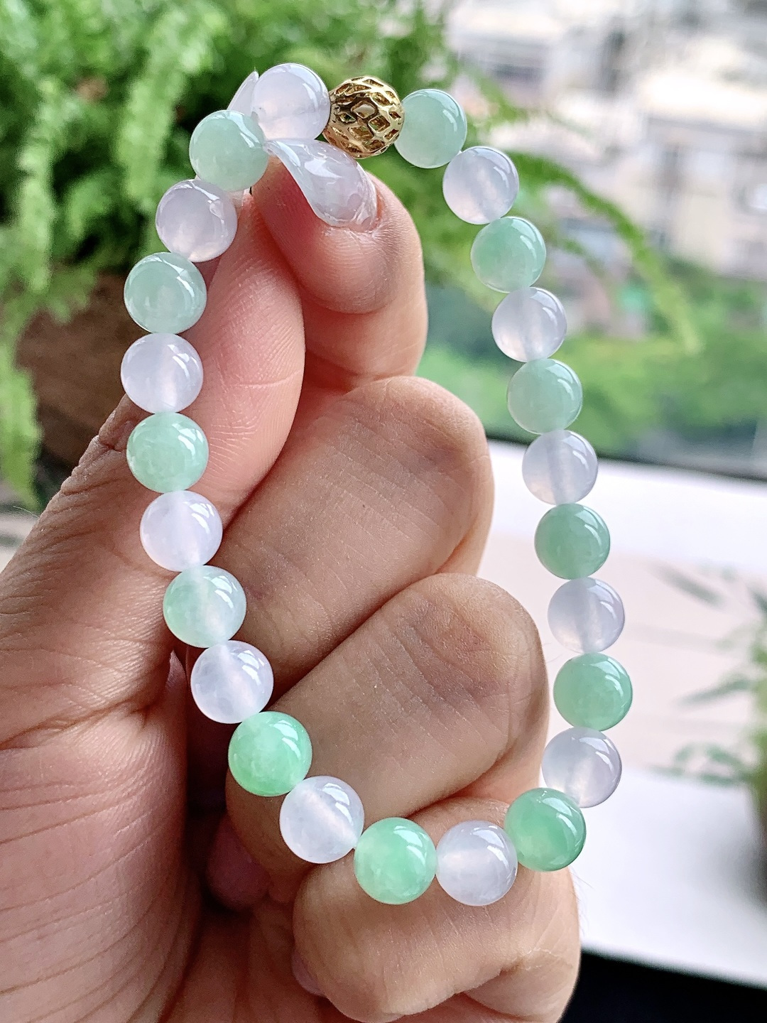 珠子冰双彩手串圆珠子手串,性比高,白冰,甜绿,尺寸7mm,重量15.4克