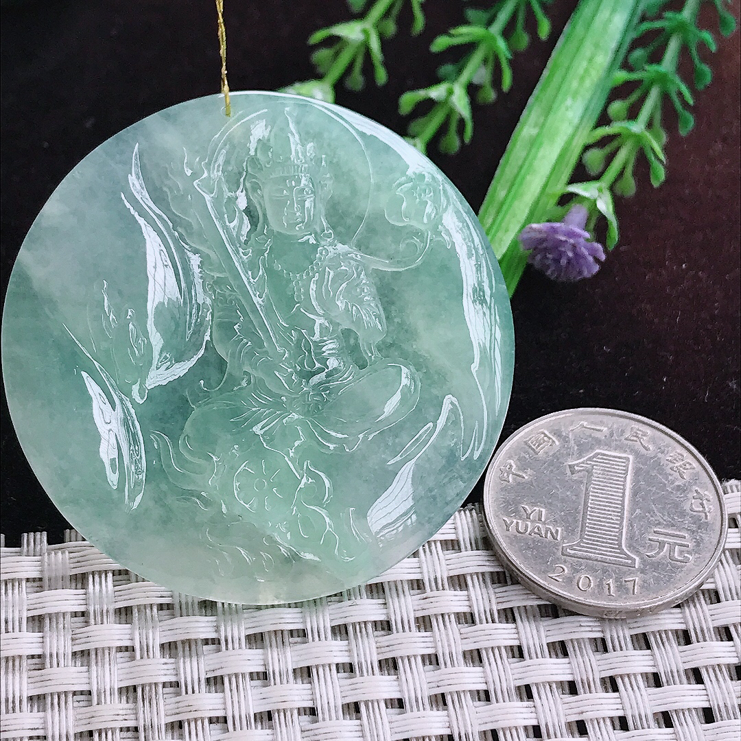 实拍A货翡翠50/5.4老坑冰胶果冻冰晴绿虚空藏菩萨吊坠翡翠玉挂件