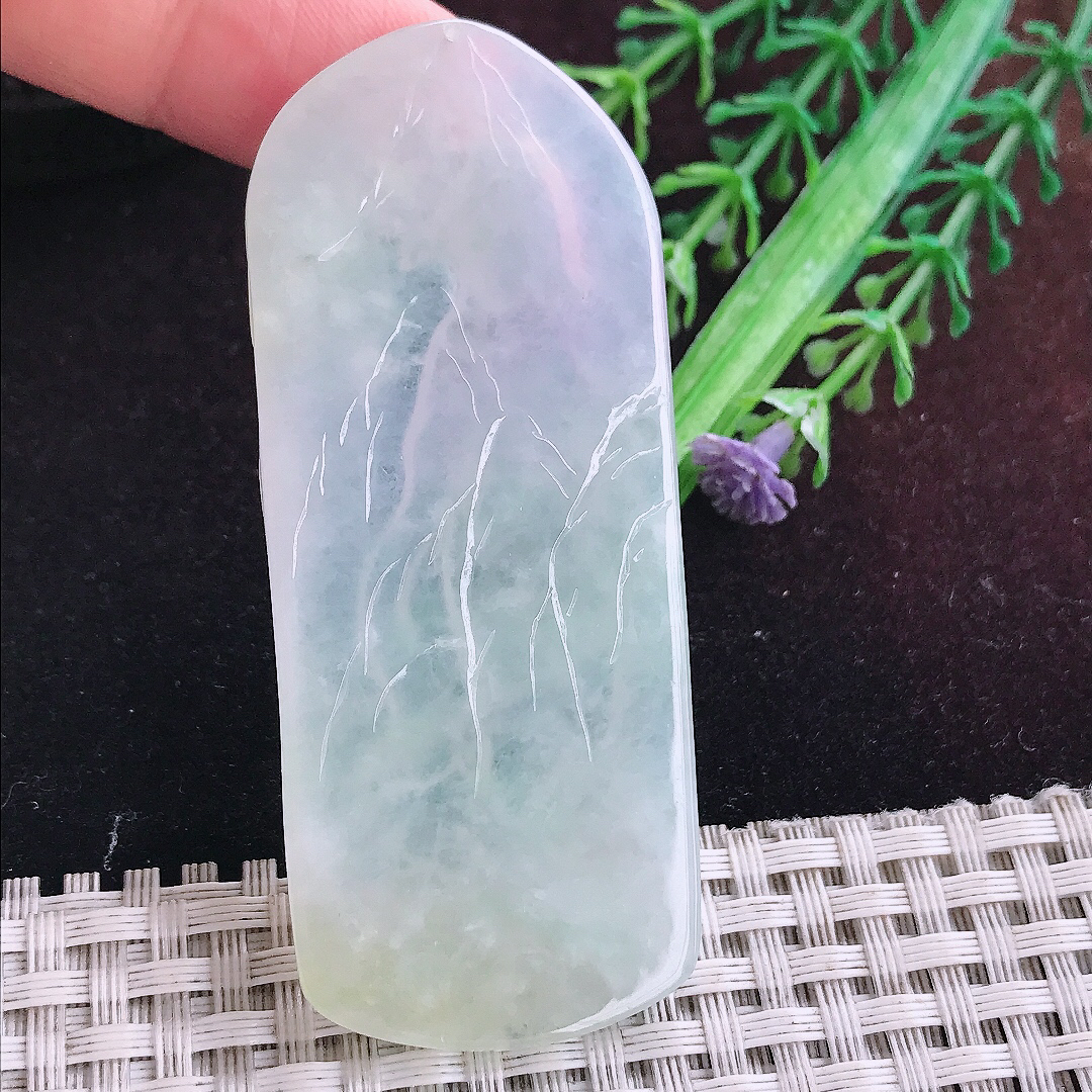 实拍A货翡翠70/29/5.3老坑冰润起胶带紫赐福观音吊坠翡翠玉观音挂件