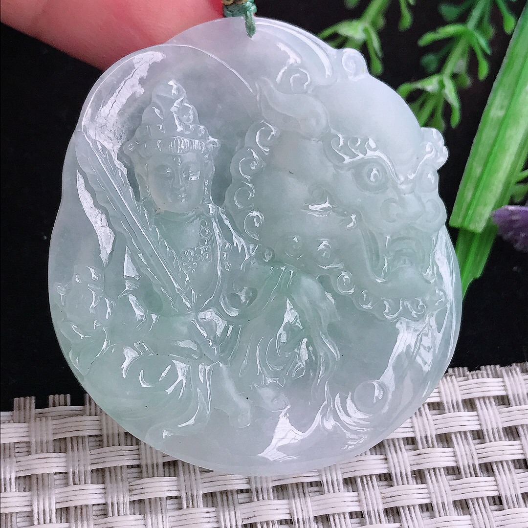 实拍A货翡翠手镯53/49/6.1老坑冰胶冰晴文殊菩萨吊坠翡翠玉挂件