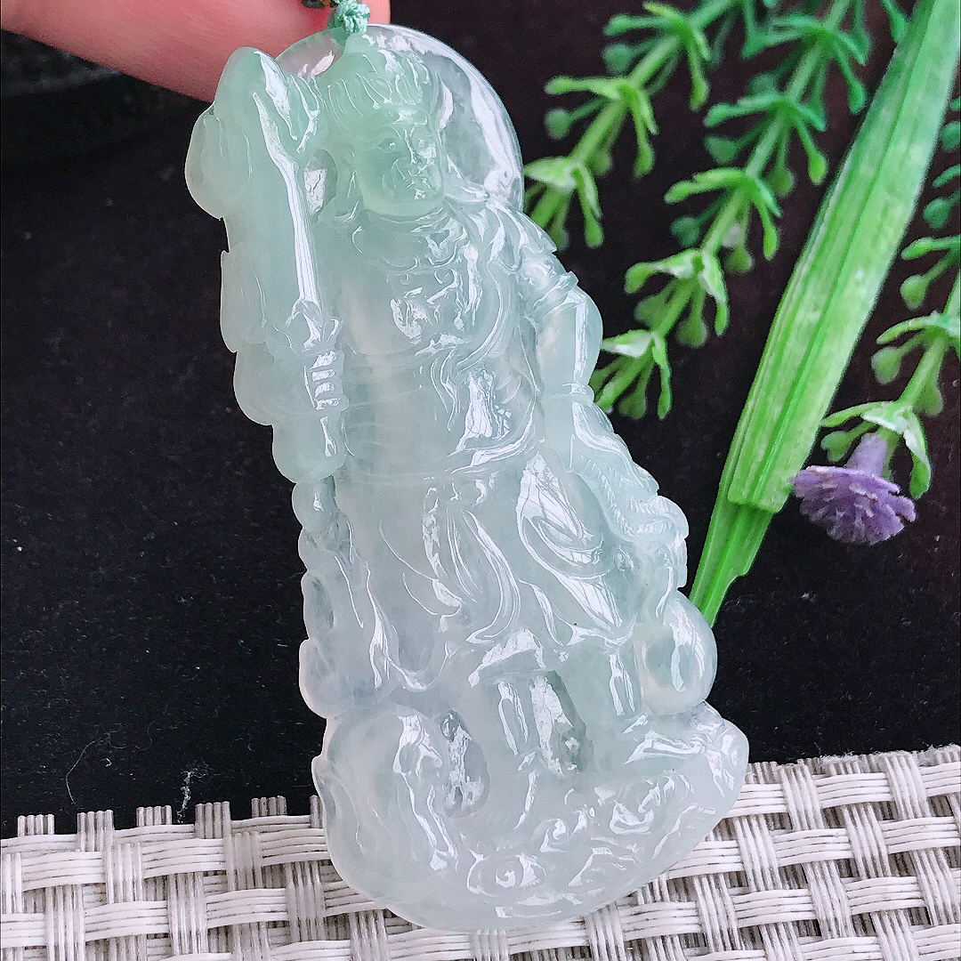 实拍A货翡翠64.5/31.8/5.6老坑冰胶果冻冰晴不动明王吊坠翡翠玉挂件