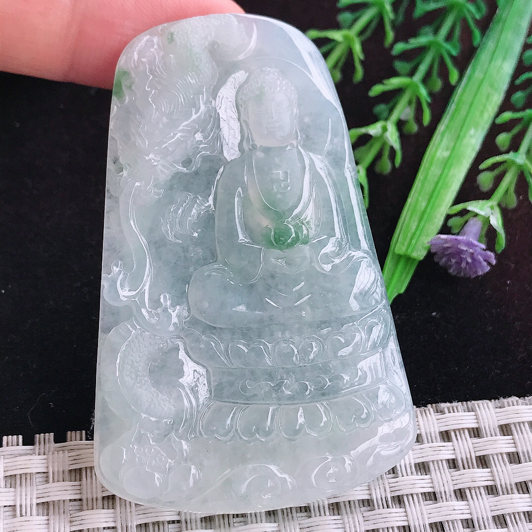 实拍A货翡翠65/41.5/6.1老坑冰胶果冻冰飘花大日如来佛祖吊坠翡翠玉