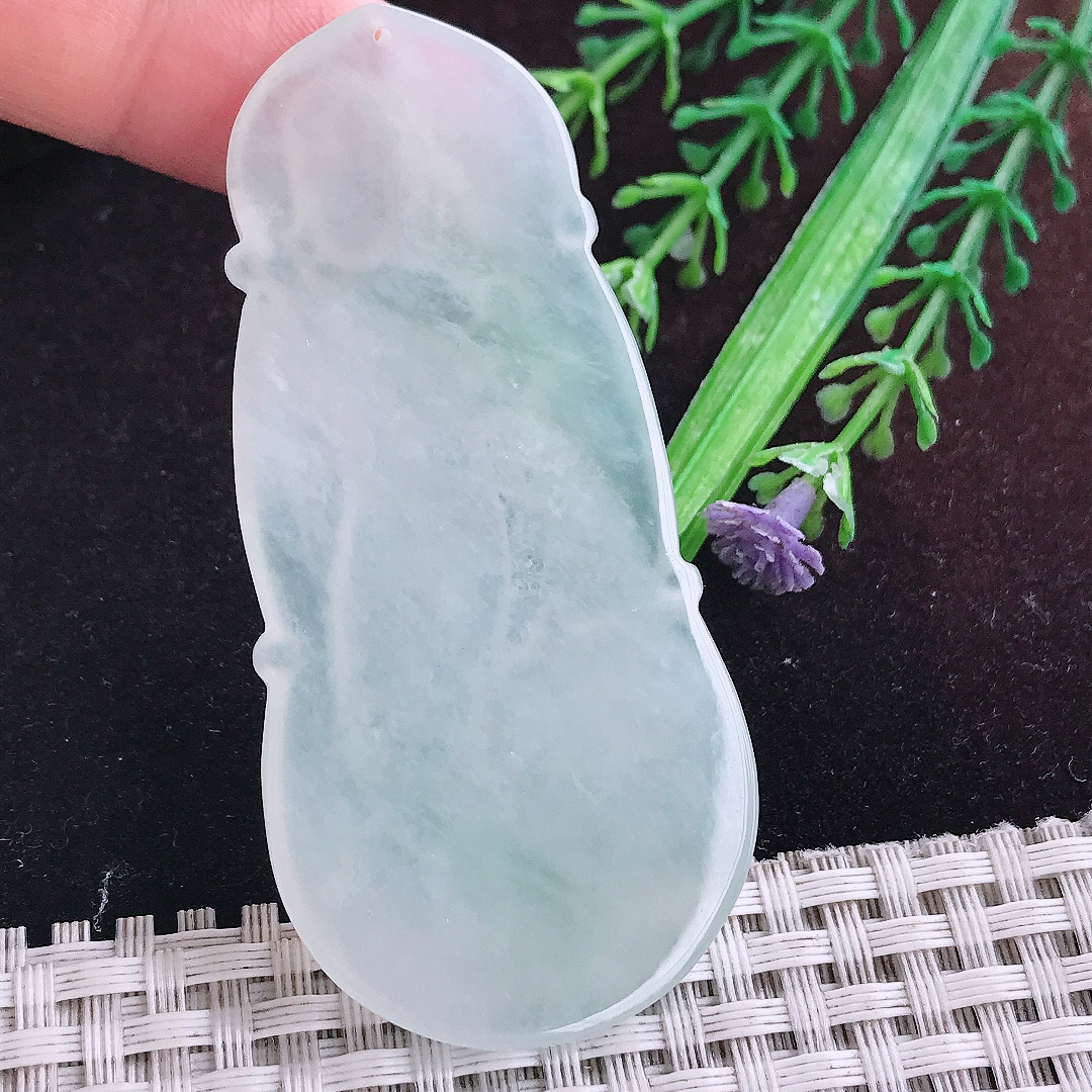 实拍A货翡翠69/32.5/5.5老坑冰透果冻胶冰晴文殊菩萨吊坠翡翠玉挂件