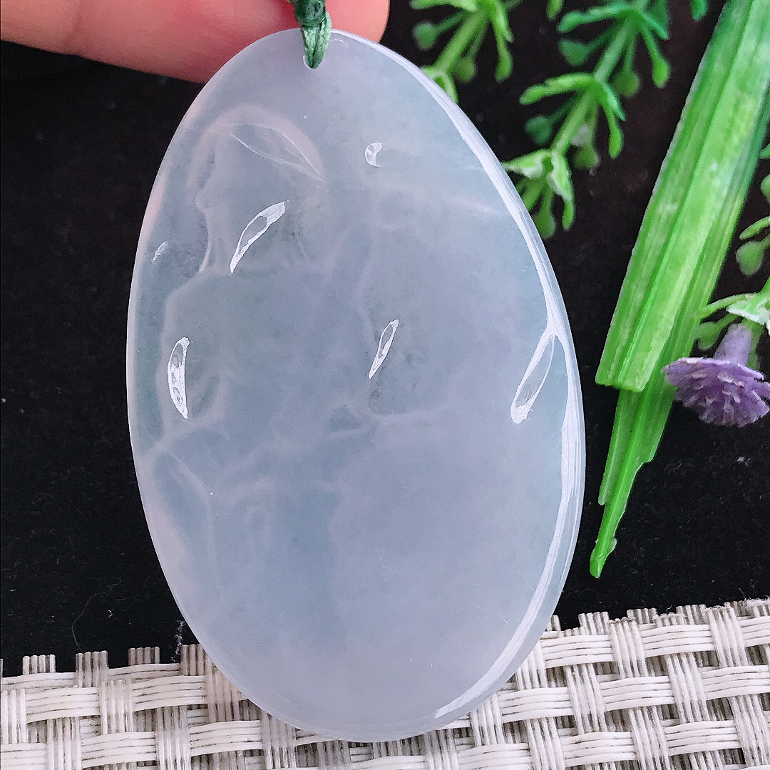 实拍A货翡翠56/36/4.5老坑冰透果冻胶冰紫罗兰文殊菩萨吊坠翡翠玉观音