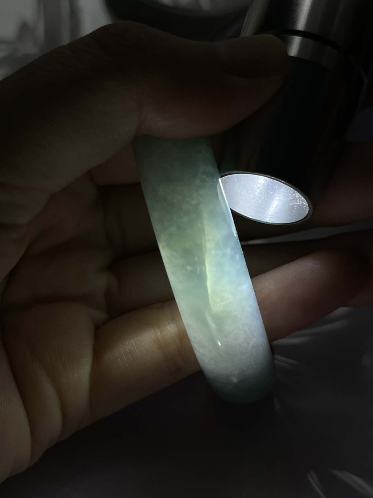圈口54.7，冰糯湖水绿翡翠正圈手镯