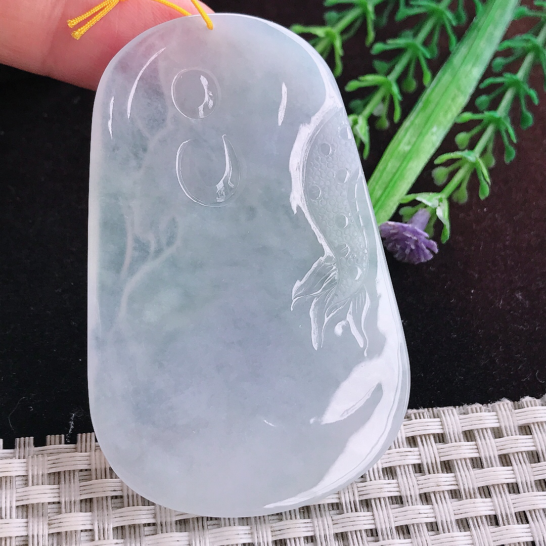 实拍A货翡翠67/43.5/5.5老坑冰胶果冻持莲观音吊坠翡翠玉大势至挂件