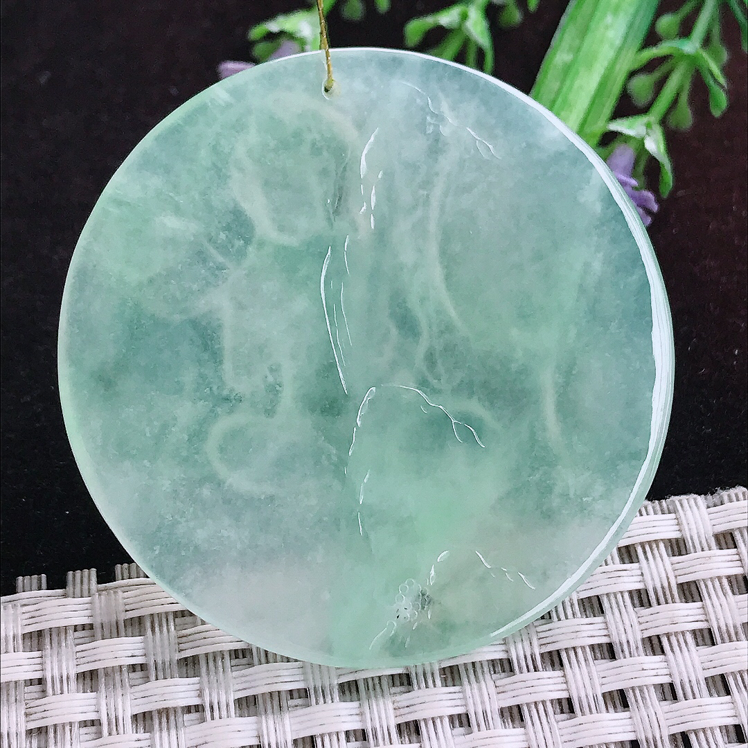 实拍A货翡翠50/5.4老坑冰胶果冻冰晴绿虚空藏菩萨吊坠翡翠玉挂件