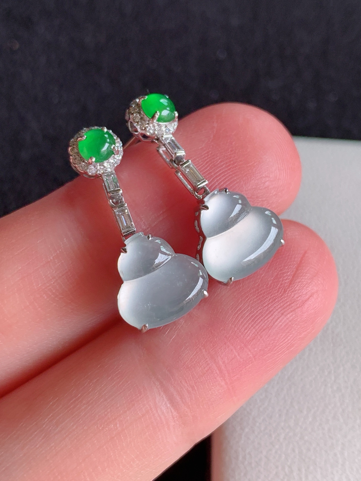 ️【18k镶嵌冰种葫芦耳坠】无裂，裸石尺寸：8 9/8 9尺寸：21/8 9/4 4