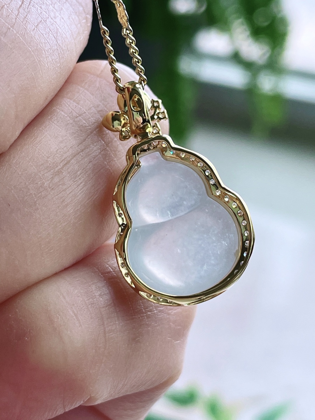 白冰葫芦吊坠,18k金镶嵌,无裂,性比高