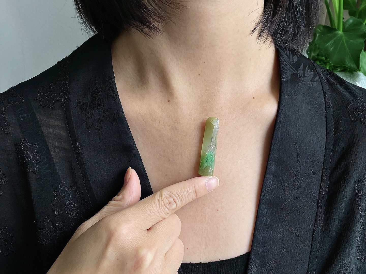 冰双彩黄加绿竹子竹节一鸣惊人吊坠, 缅料 无裂 性比高 超厚, 46.5-11.6-10.4, 9克