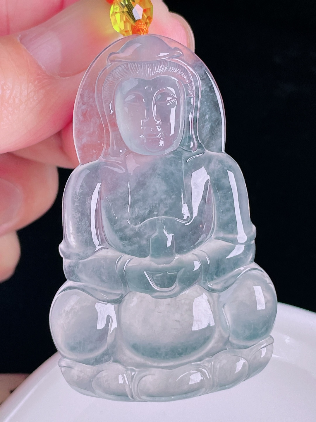 观音，老种起光，细底通透，尺寸：60/38.3/6.3mm0825
