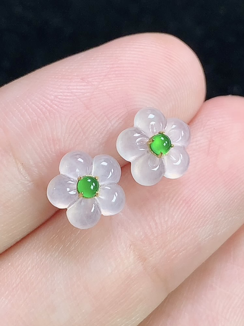 冰种花开富贵耳钉，无裂，尺寸7.8-8.1-1.8mm，D25hay