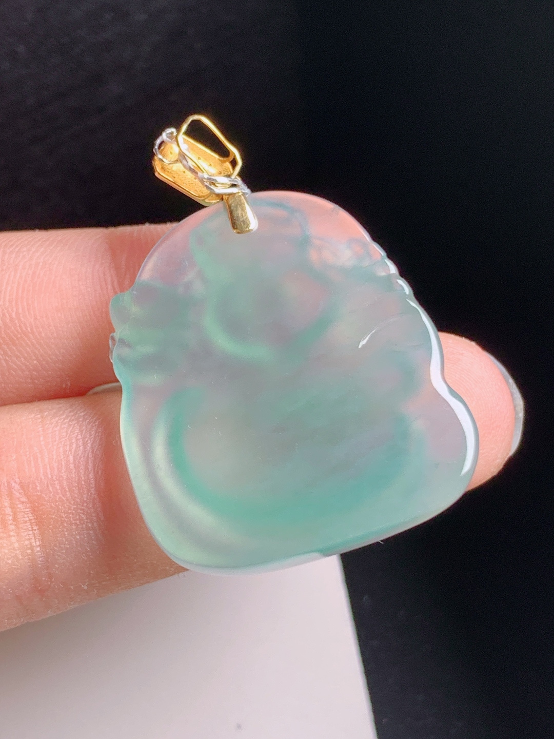 高冰晴水财神爷吊坠，水润清透，雕工喜庆，招财纳福，裸石30.1-27.1-6.637.5，18