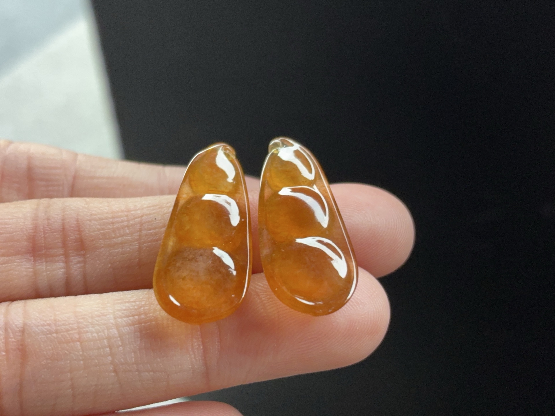 冰黄福豆一对，尺寸：25.8×11.2×4 / 25.4×10.8×4