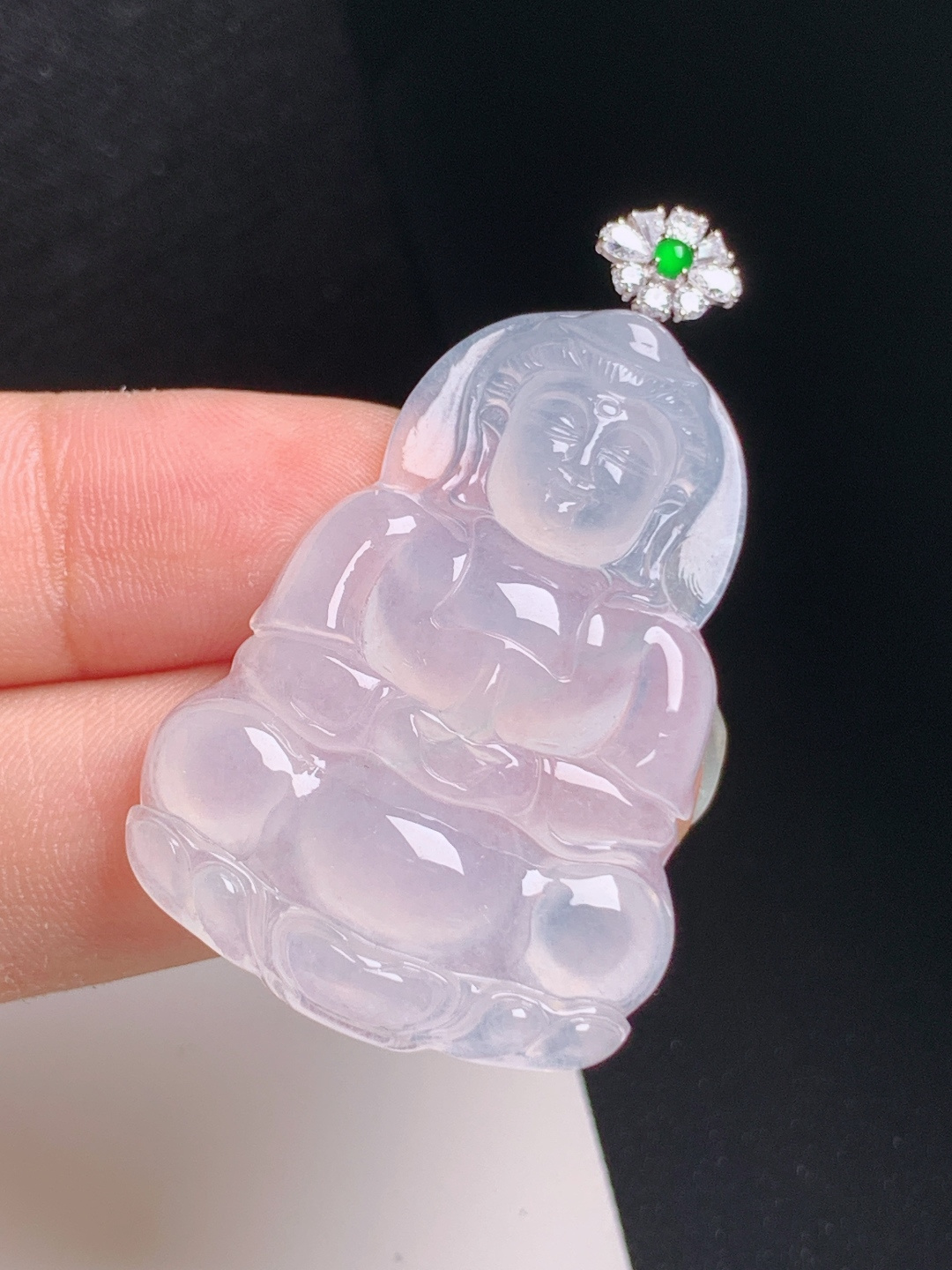 ️ 冰种观音吊坠，冰透起胶，雕工端庄，平安纳福 裸石38.9-27.6-5.7 整体45.9 5308