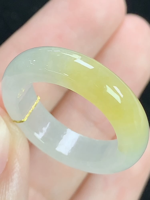 冰飘黄翡戒指，无裂，内径尺寸17.6-5.5-3.6mm，15号手寸，D25lsk