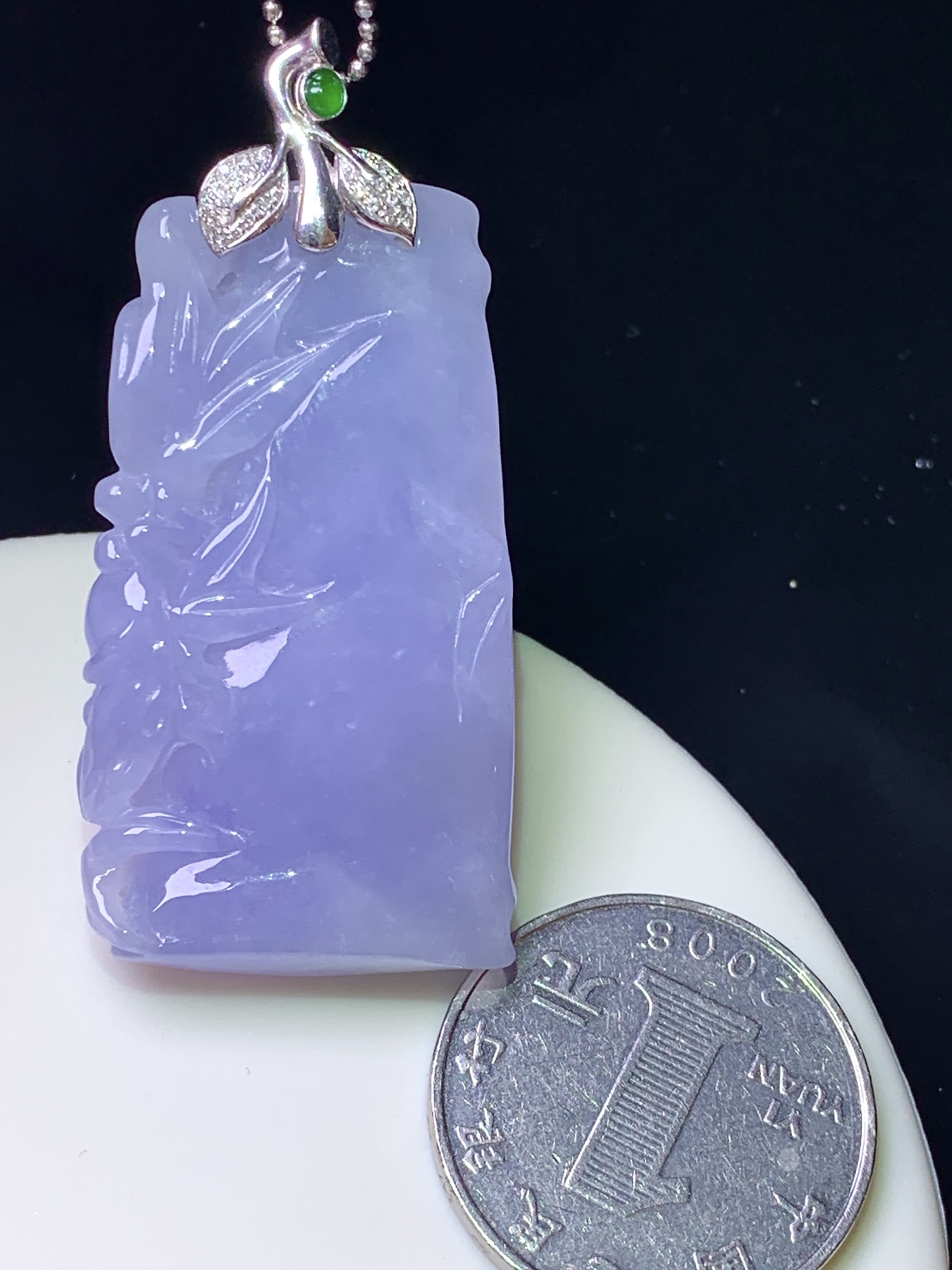18k金钻镶嵌紫罗兰竹节吊坠 玉质细腻 色泽艳丽清新 水润亮眼 整体尺寸52.8*24.8*6.3 b2