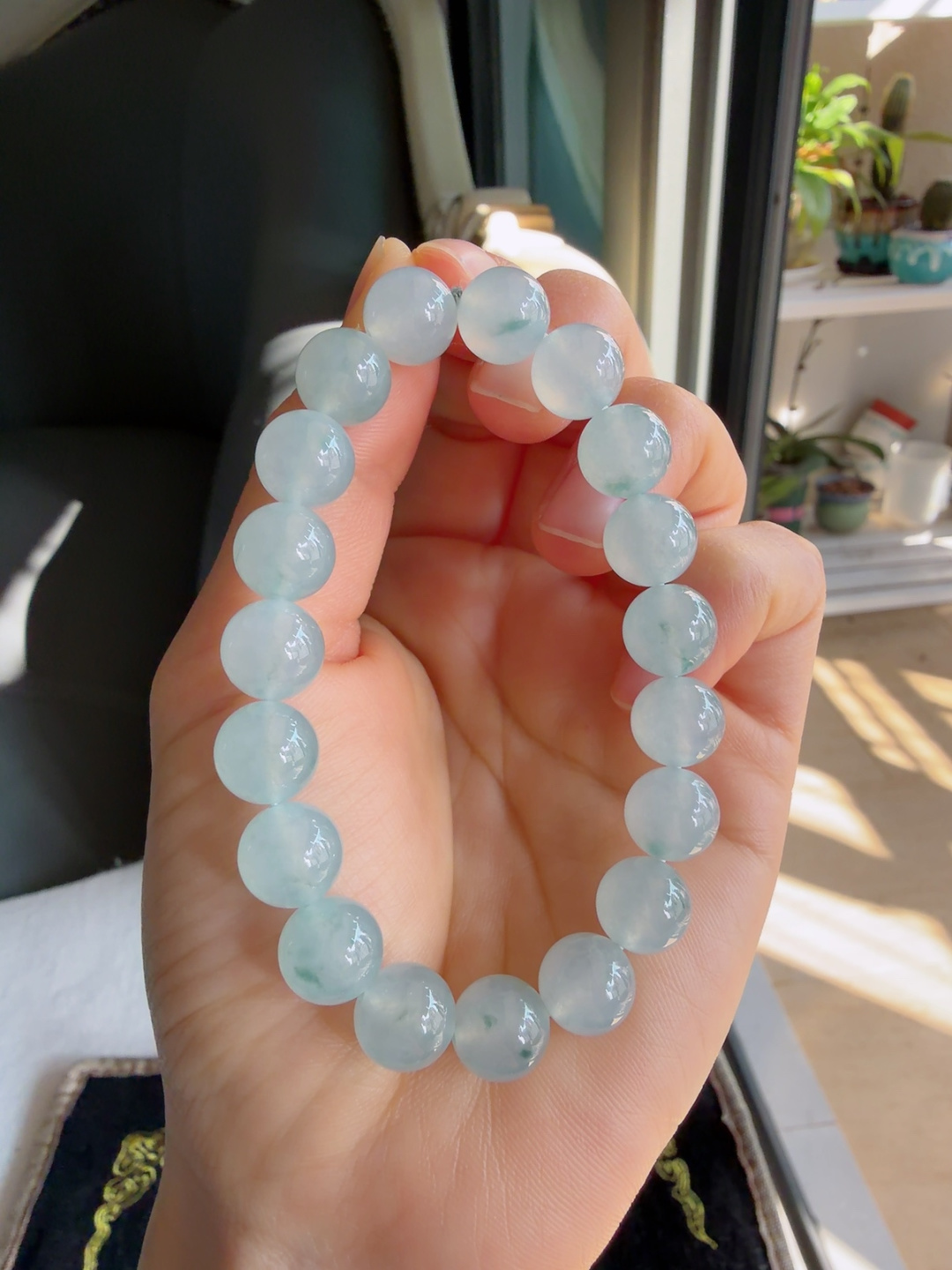缅甸天然翡翠A货，冰飘花手链，尺寸：9.8mm。【编3191】