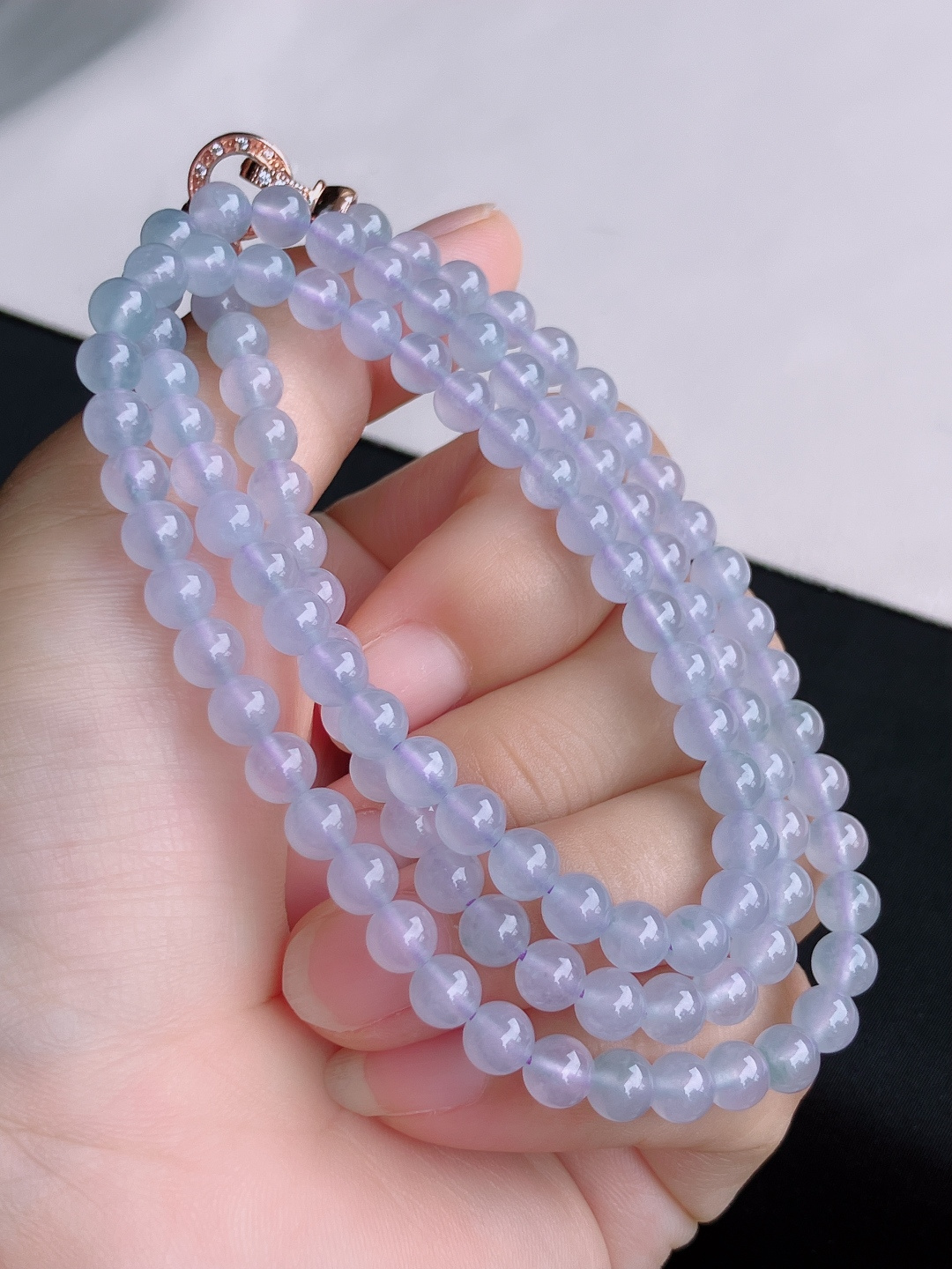 冰紫珠链，晶莹剔透，尺寸5.6/3圈半，自然光实拍