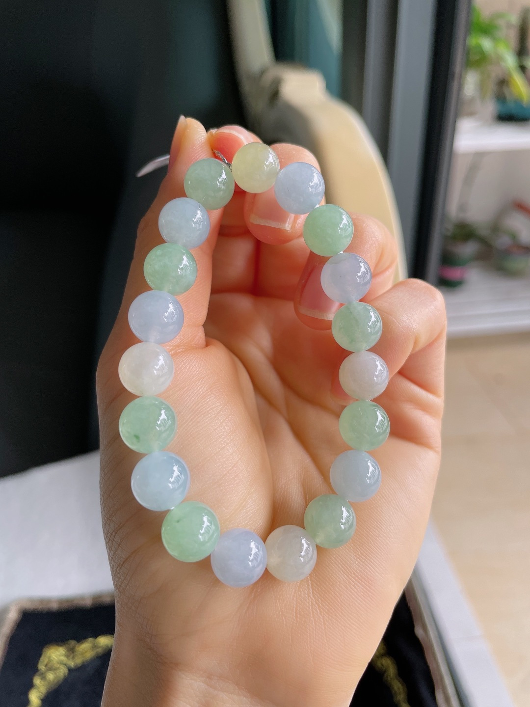 缅甸天然翡翠A货，冰多宝手串，尺寸：10mm。【编3768】