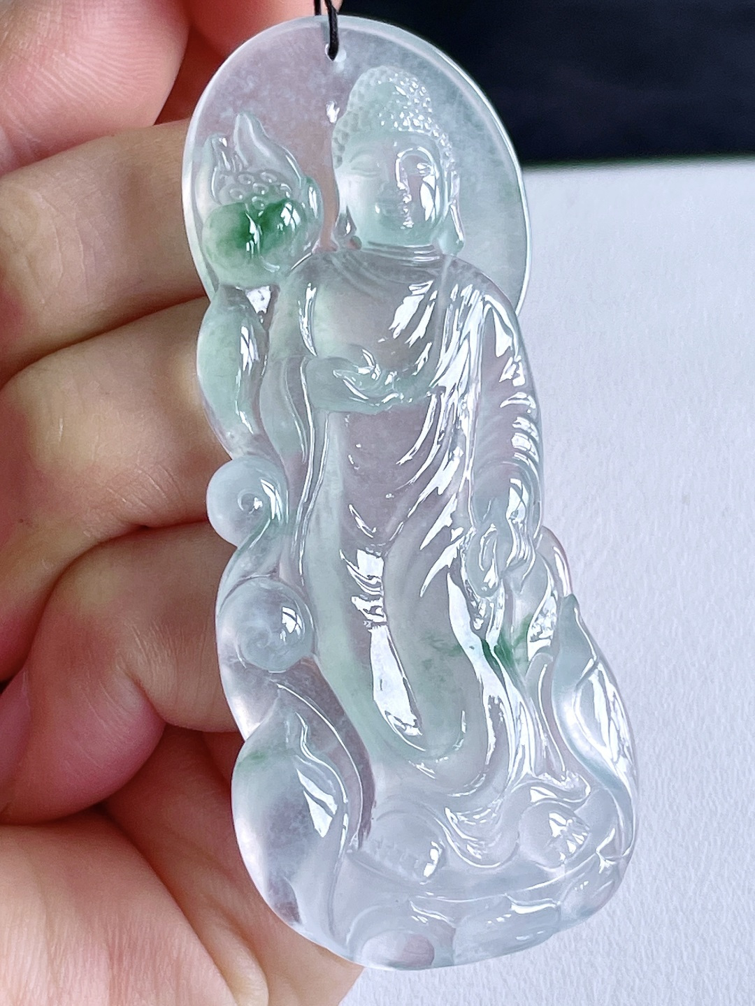 高冰飘花阿弥陀佛牌子吊坠,缅料,无裂,性比高,厚装,尺寸71.7-30.4-6,重量25.3克