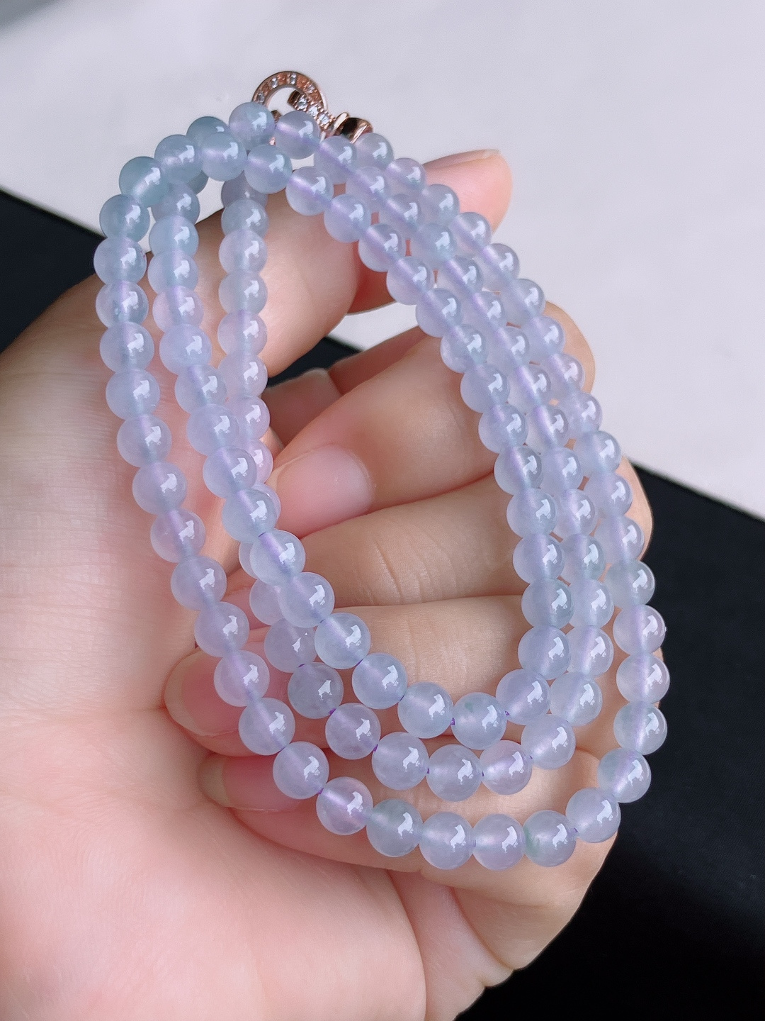 冰紫珠链，晶莹剔透，尺寸5.6/3圈半，自然光实拍