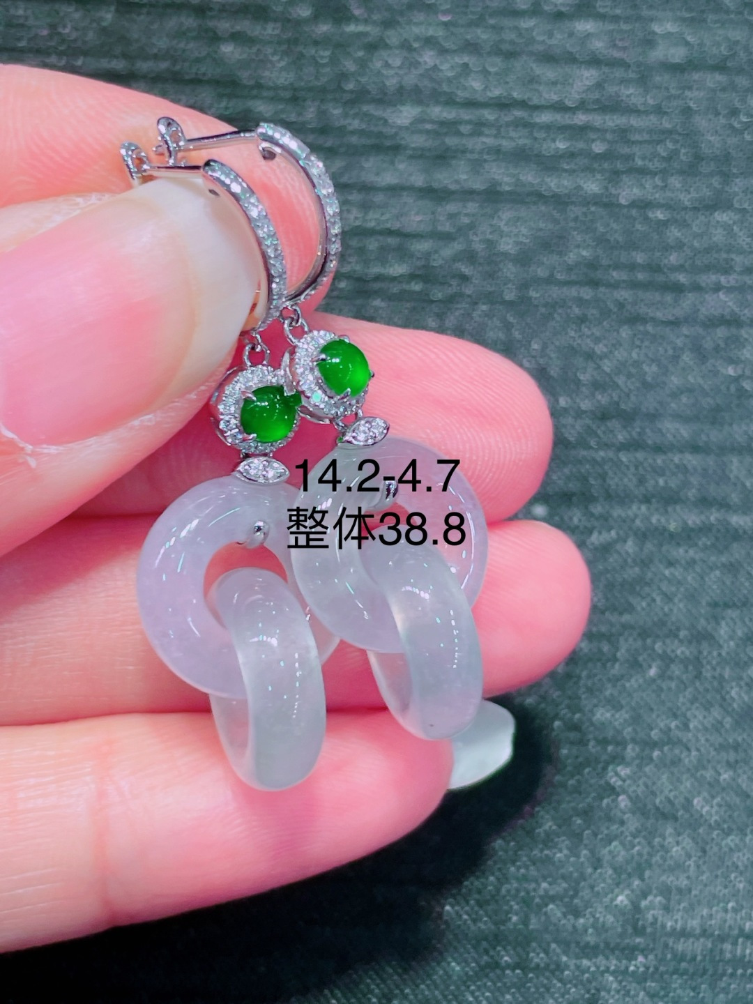 高冰母子扣耳坠，晶莹剔透，新颖时尚，无裂，14.2-4.7