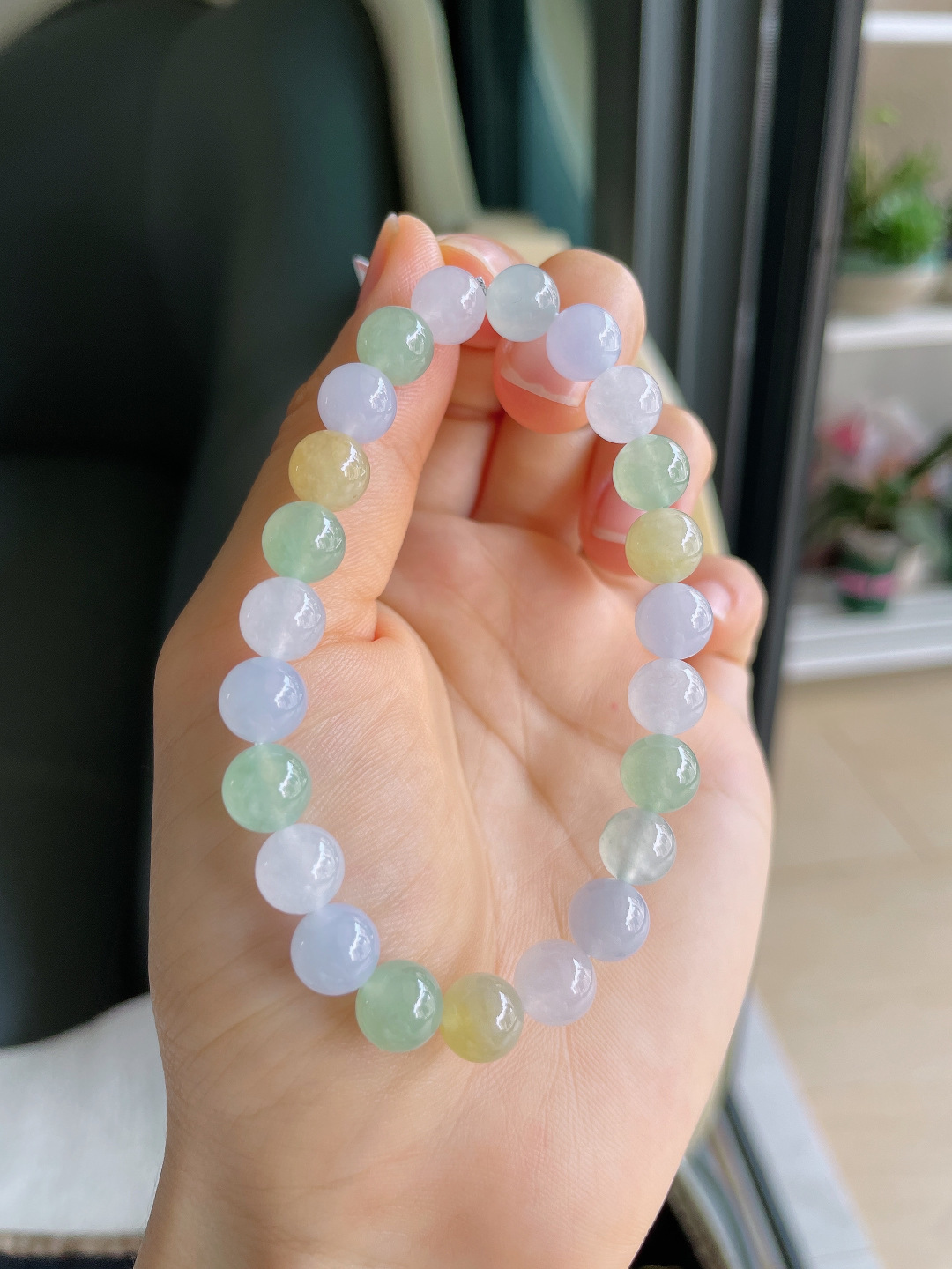 缅甸天然翡翠A货，冰多宝手串，尺寸：8mm。【编4296】