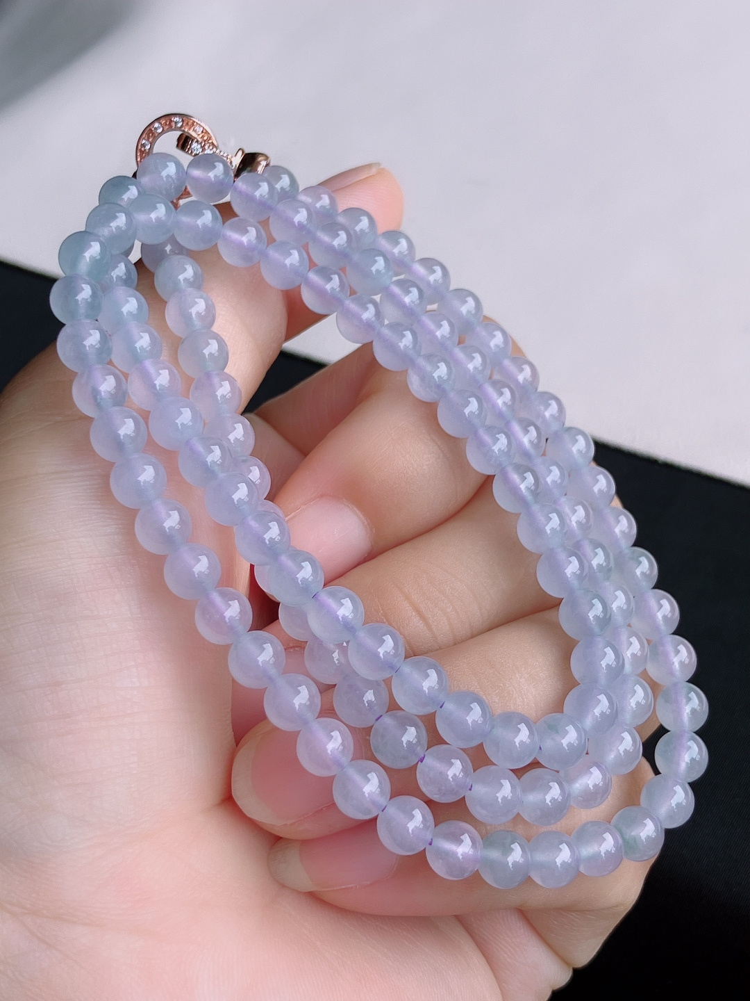 冰紫珠链，晶莹剔透，尺寸5.6/3圈半，自然光实拍