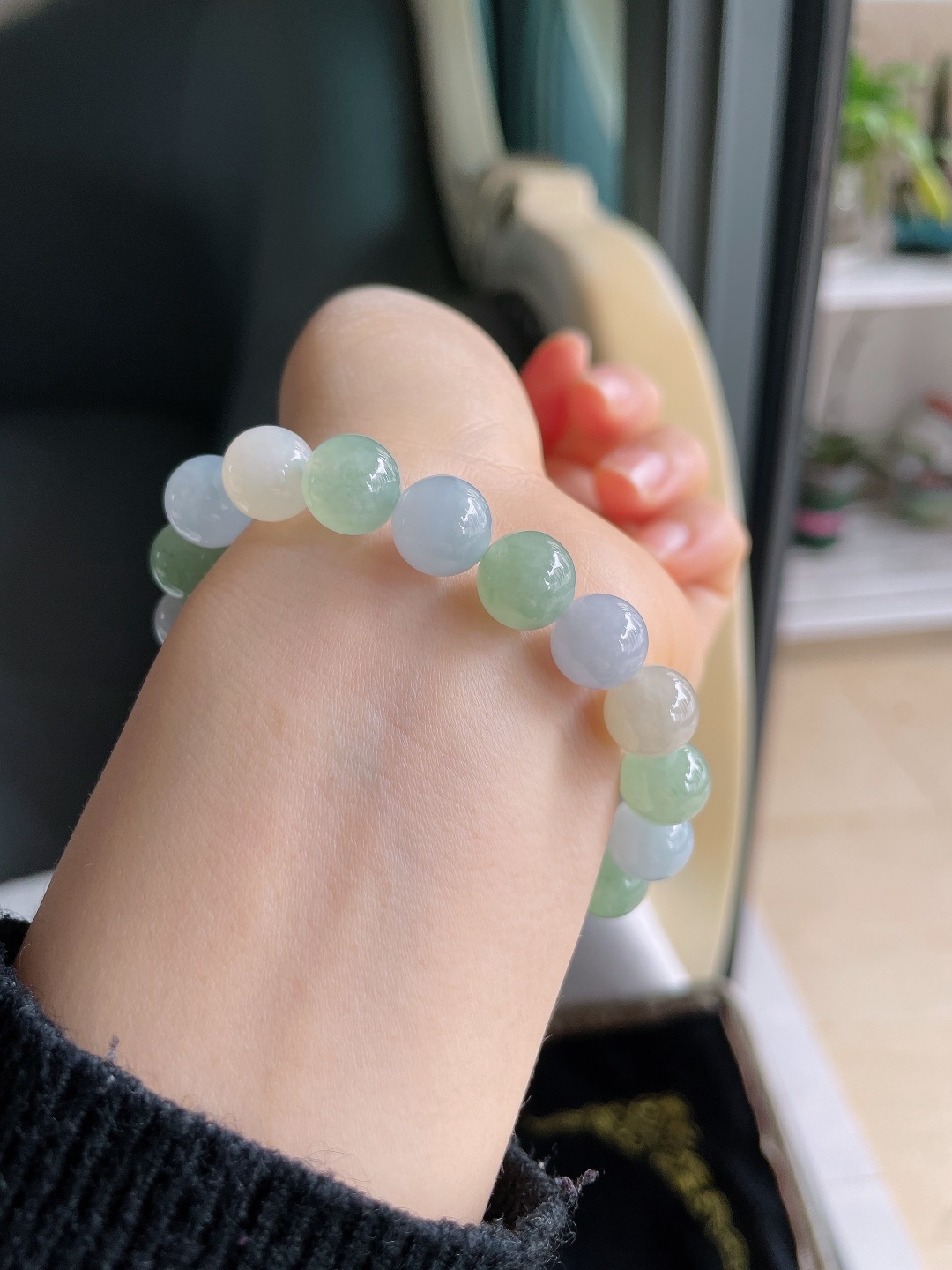 缅甸天然翡翠A货，冰多宝手串，尺寸：10mm。【编3768】