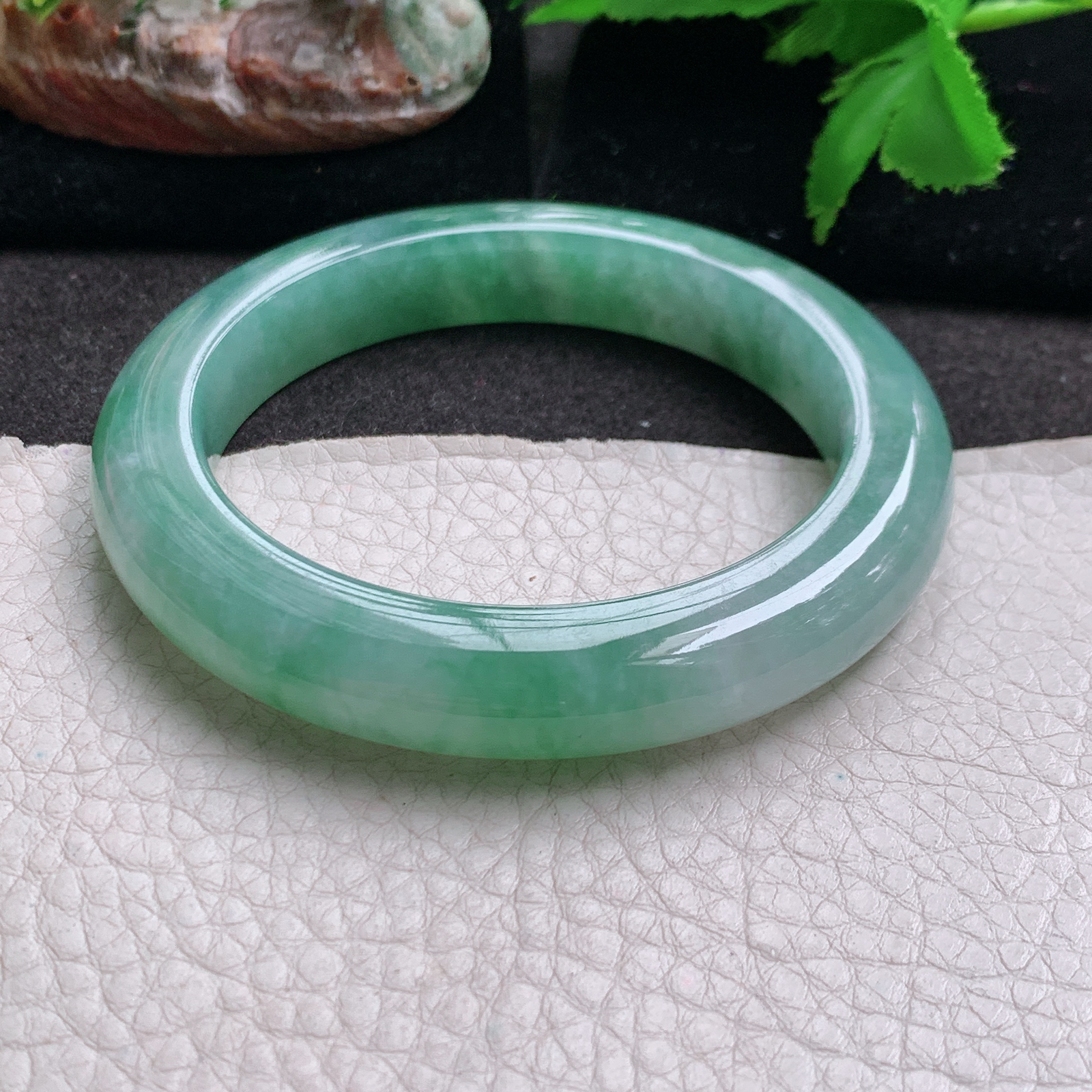 n实拍56.5*11.3*10.2平安镯 缅甸翡翠玉手镯冰胶飘花厚装正圈玉手环