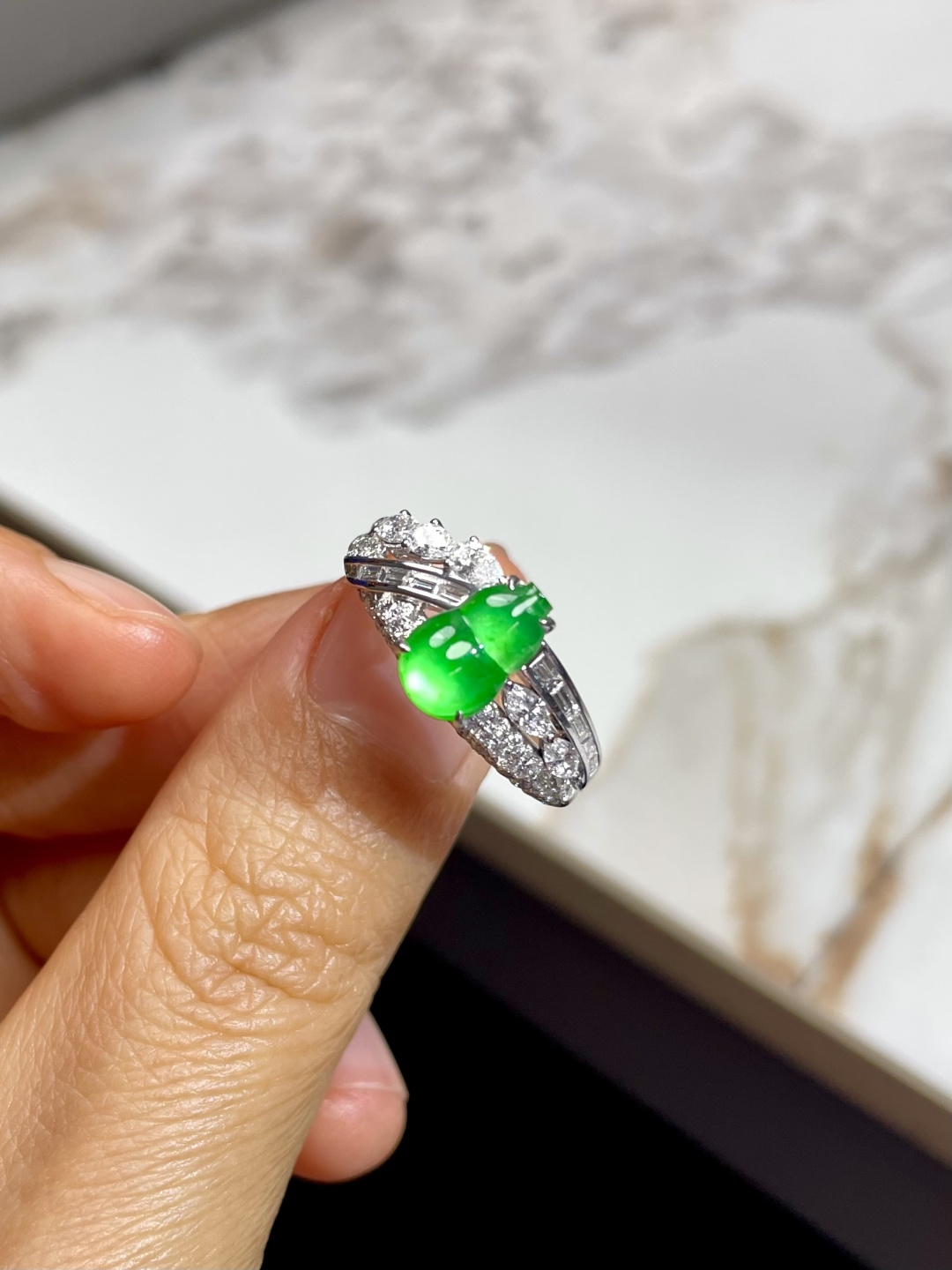 新品 | 玻璃种黄阳绿葫芦戒指裸石：9*6*3.5mm整体：9*6*6.5mm