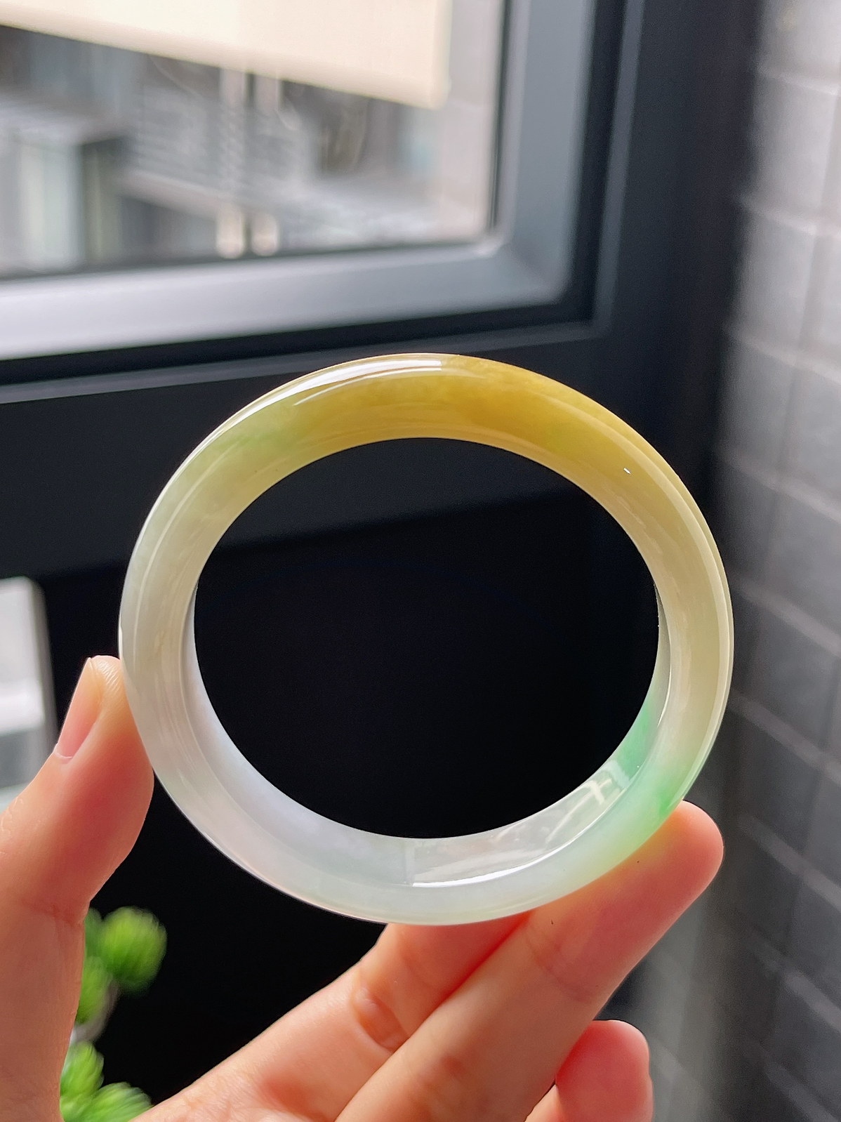 圈口51.5，冰糯种福禄三彩翡翠正圈手镯