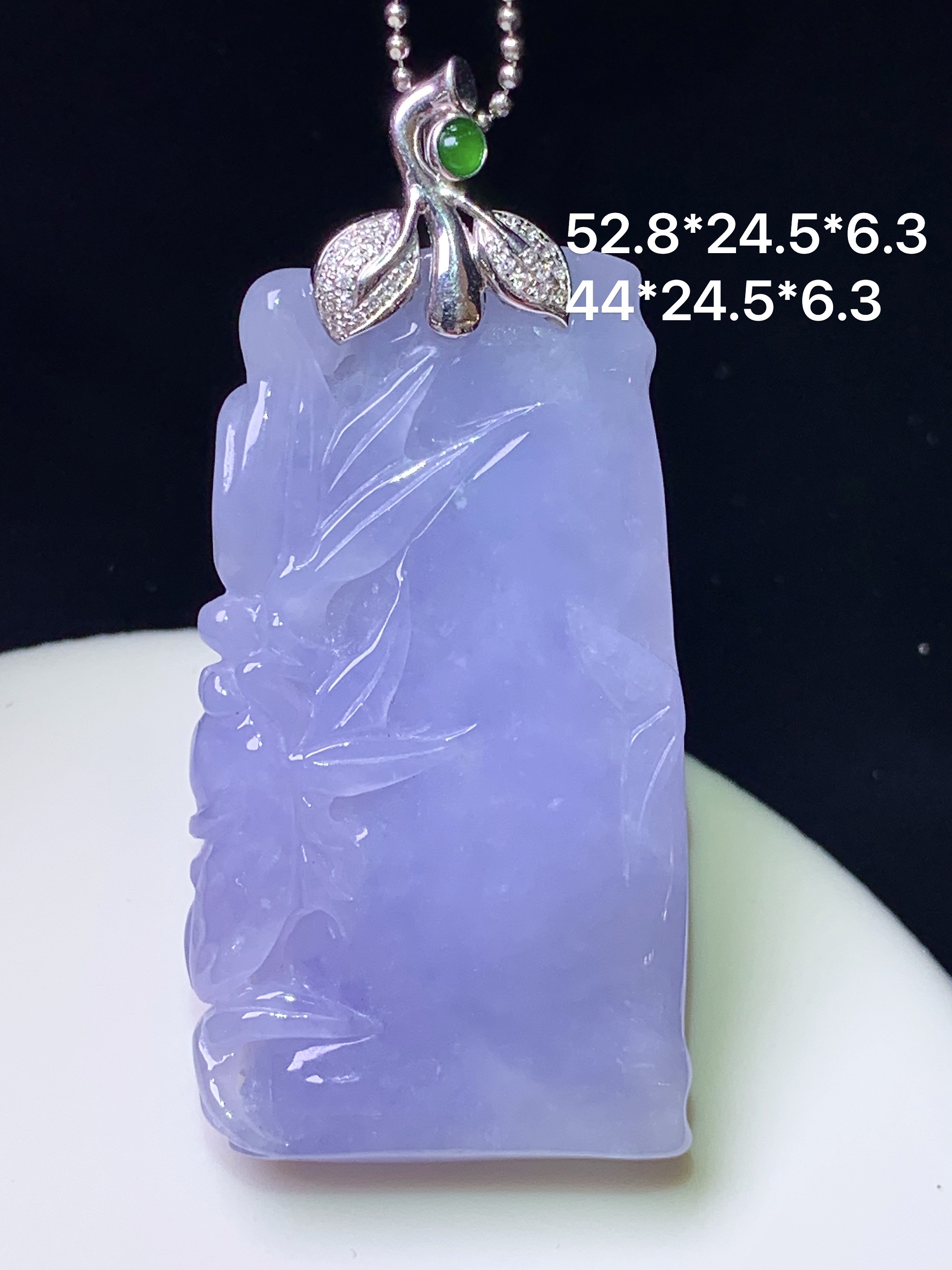 18k金钻镶嵌紫罗兰竹节吊坠 玉质细腻 色泽艳丽清新 水润亮眼 整体尺寸52.8*24.8*6.3 b2