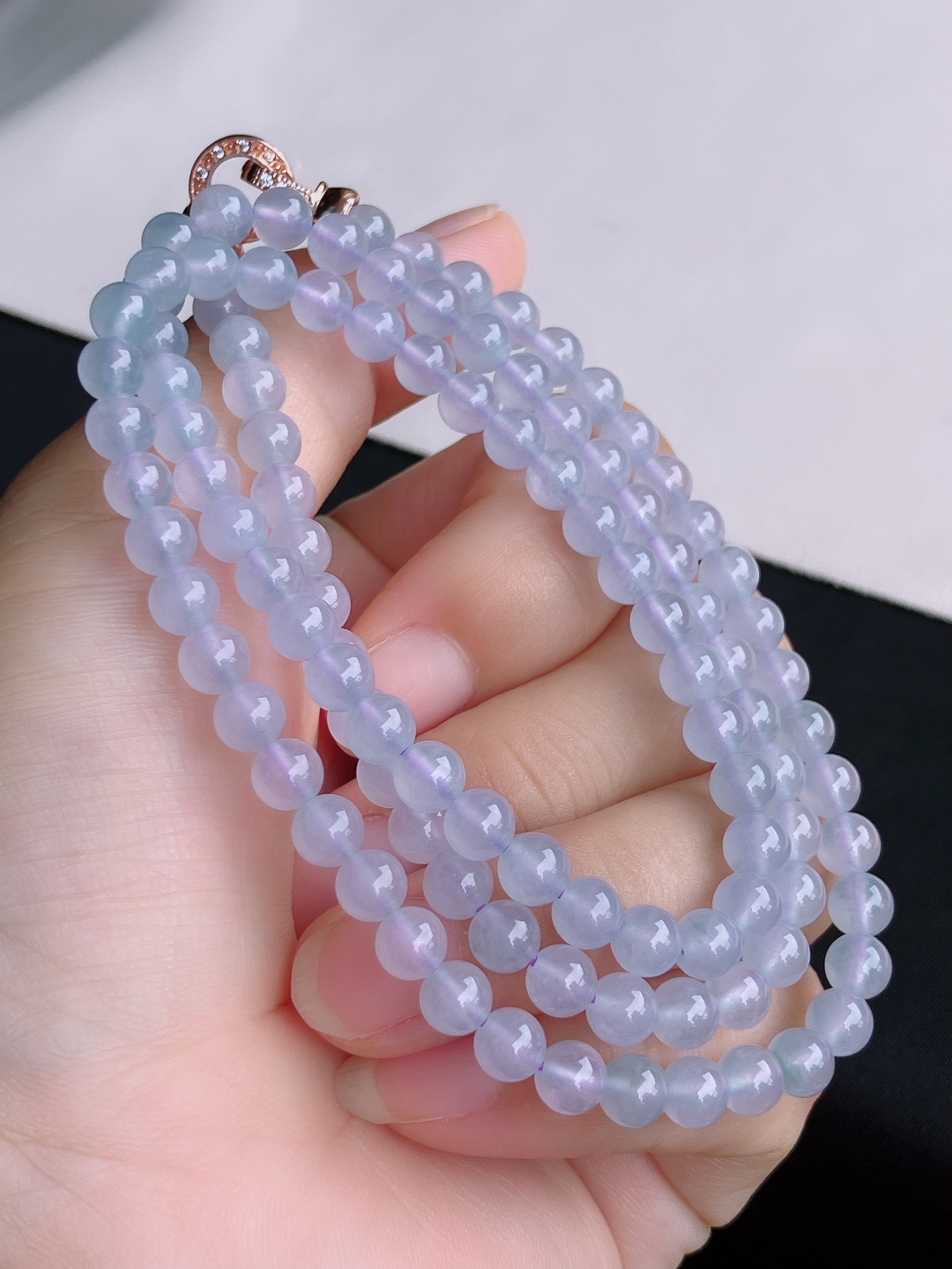 冰紫珠链，晶莹剔透，尺寸5.6/3圈半，自然光实拍